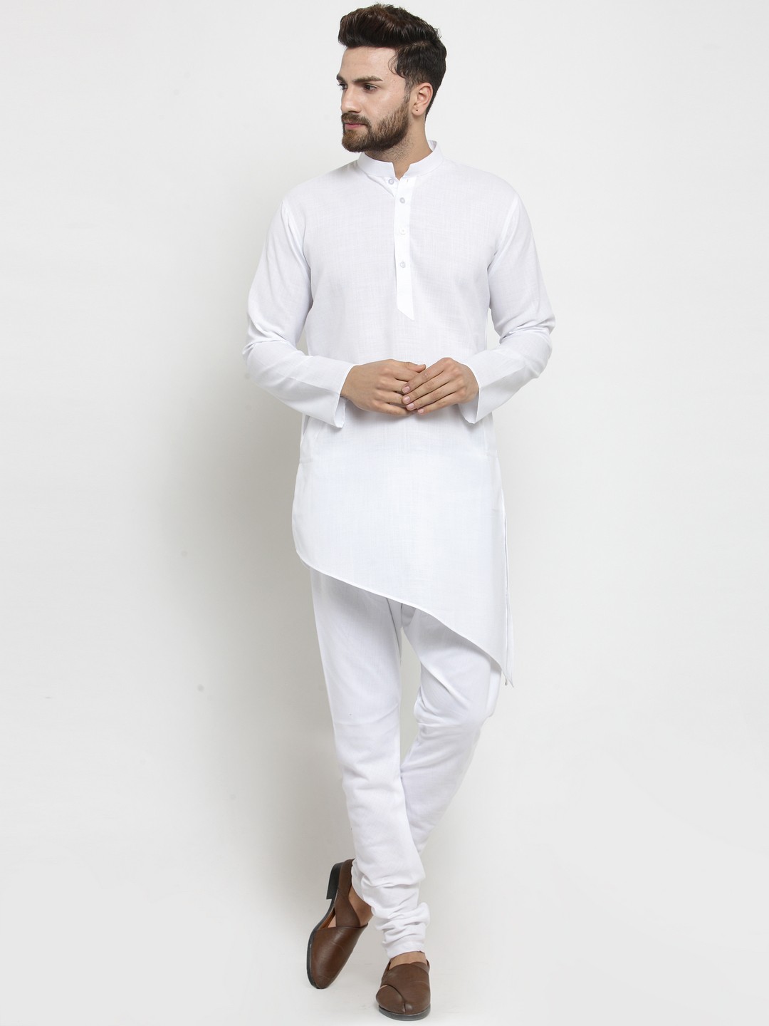 

TREEMODA Men White Solid Linen Straight Kurta
