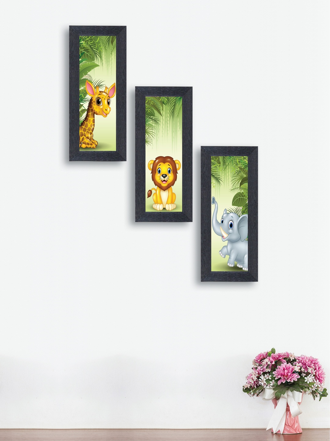 

nest ART Set of 3 Multicoloured Animals Wall Art, Multi