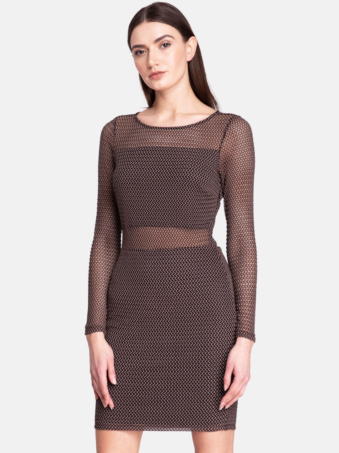 

Kazo Women Self Design Beige Sheath Dress