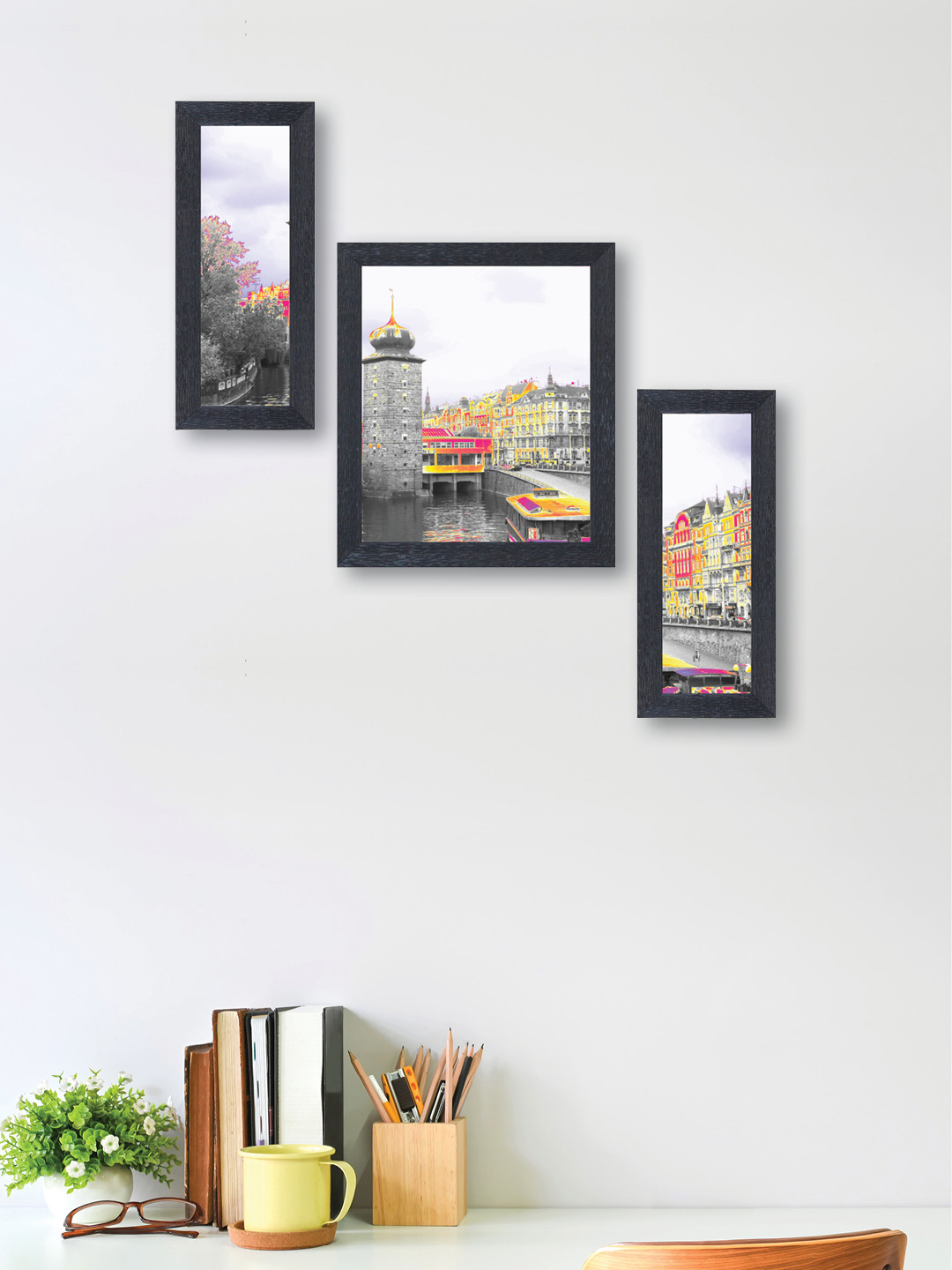 

nest ART Set of 3 Grey & Yellow Abstract Wall Art
