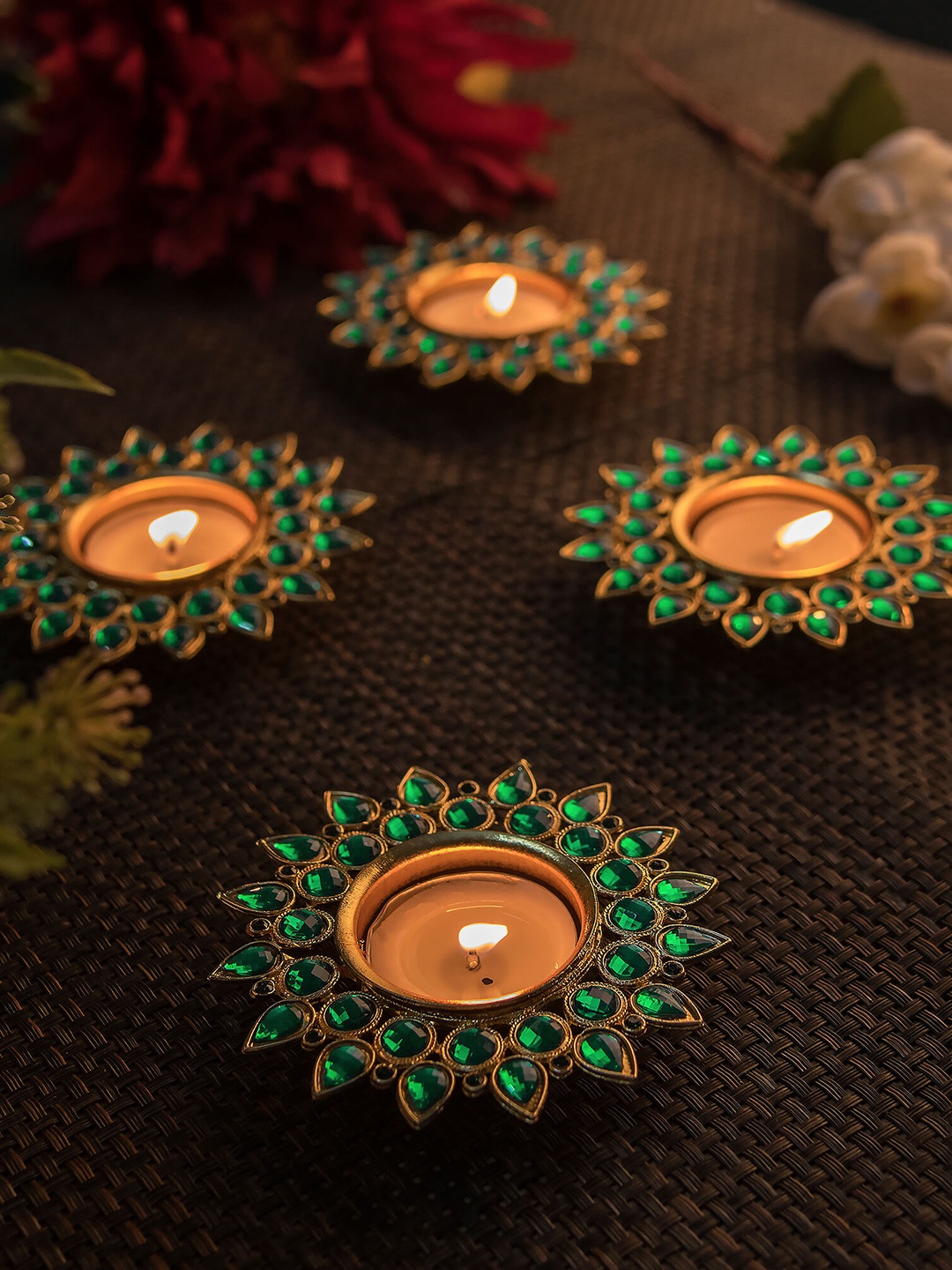 

Homesake Set of 4 Green & Gold-Toned Candle Holders With Free Candles