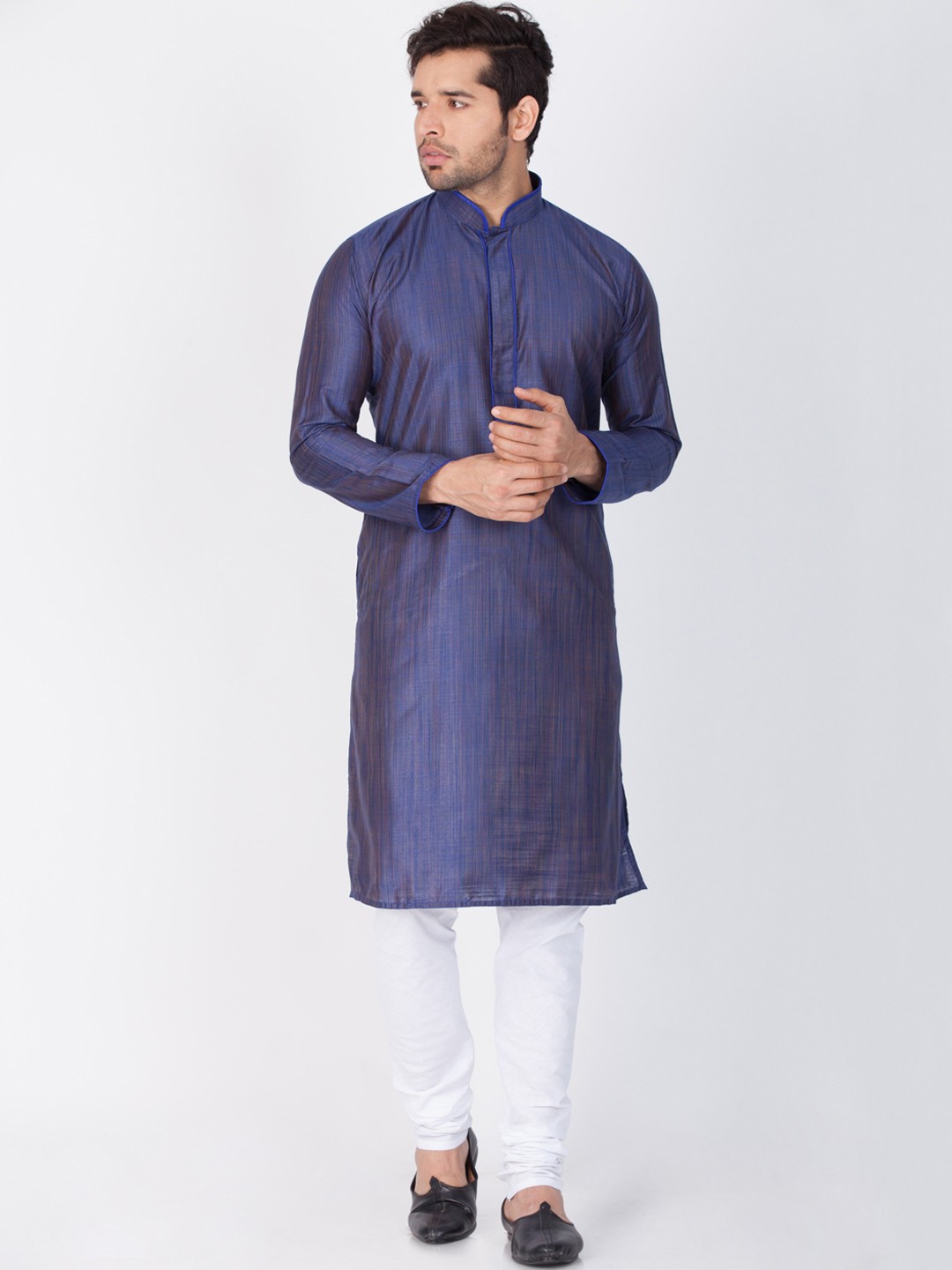 

VASTRAMAY Men Blue & White Solid Kurta with Churidar
