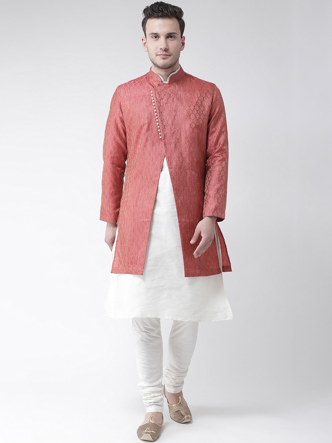 

DEYANN Men Red & Off White Sherwani With Achkan
