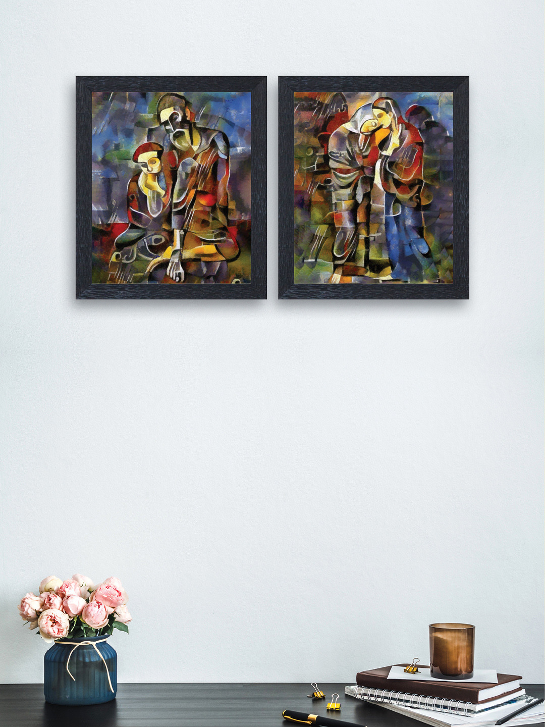 

nest ART Set of 2 Multicoloured Synthetic Wood Abstract Wall Art, Multi