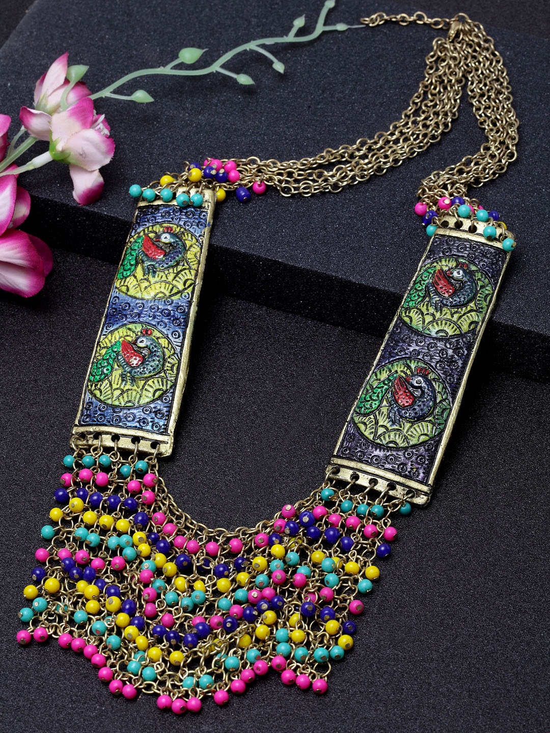 

Moedbuille Gold-Plated & Pink Handcrafted Multi Meenakari Afghan Design