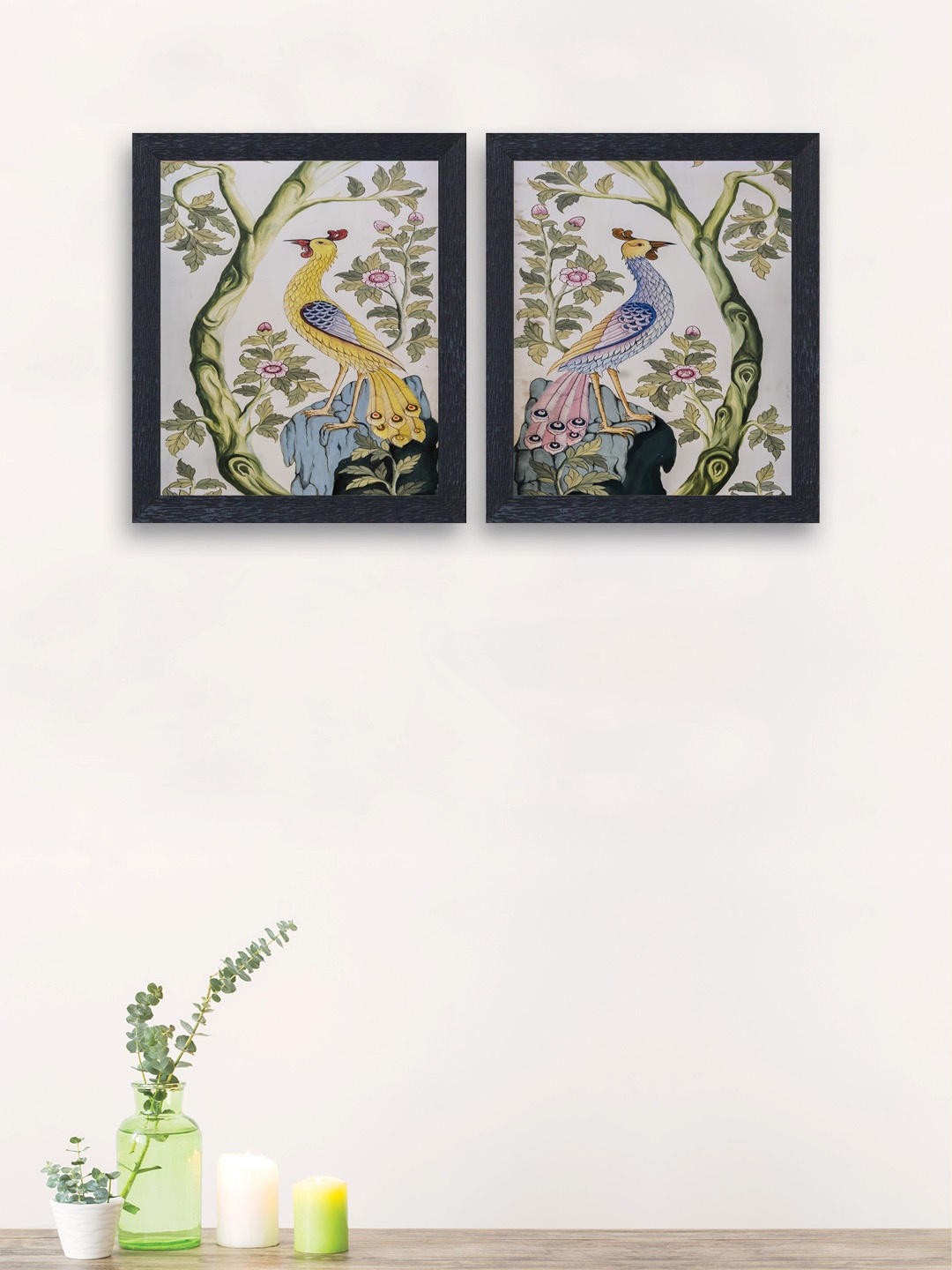

nest ART Set of 2 Multicoloured Synthetic Wood Peacock Wall Art, Multi