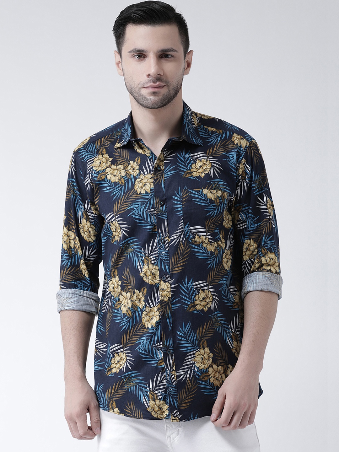 

Zeal Men Blue & Yellow Regular Fit Printed Casual Shirt, Navy blue