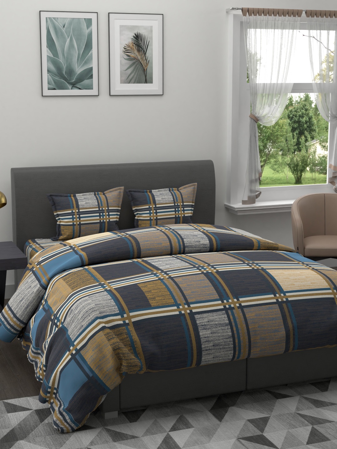 

BIANCA Multicoloured Checked AC Room 150 GSM Double Bedding Set, Multi