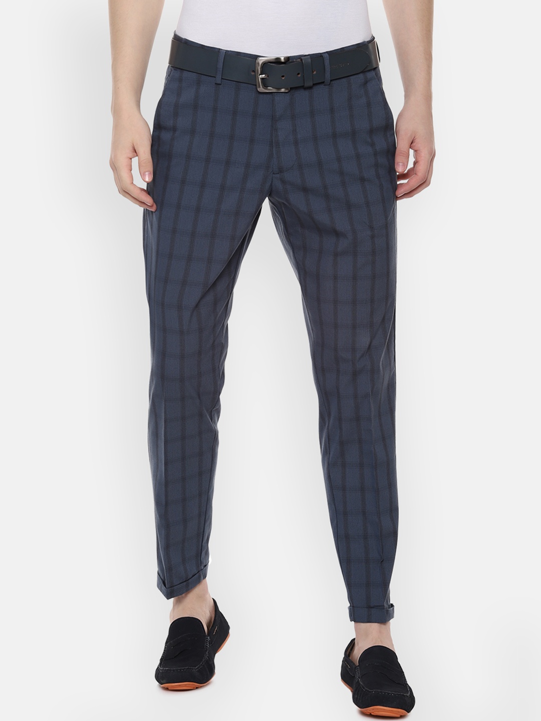 

Allen Solly Men Navy Blue Slim Fit Checked Regular Trousers