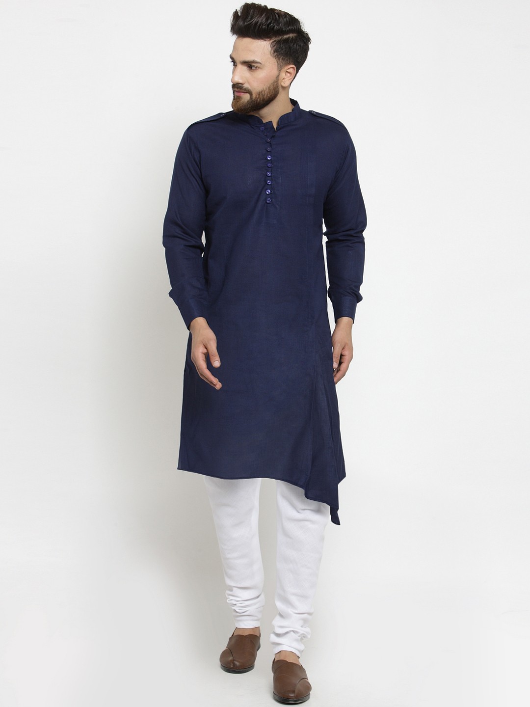 

TREEMODA Men Navy Blue Solid Straight Kurta