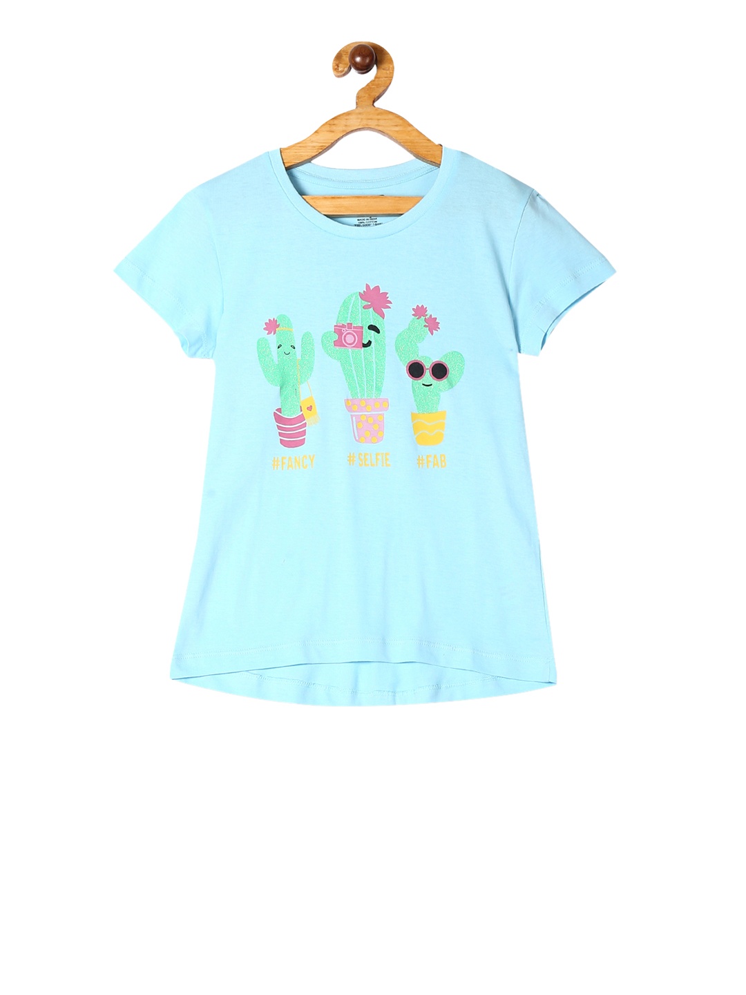 

Cherokee Girls Turquoise Blue and Green Printed Round Neck Pure Cotton T-shirt