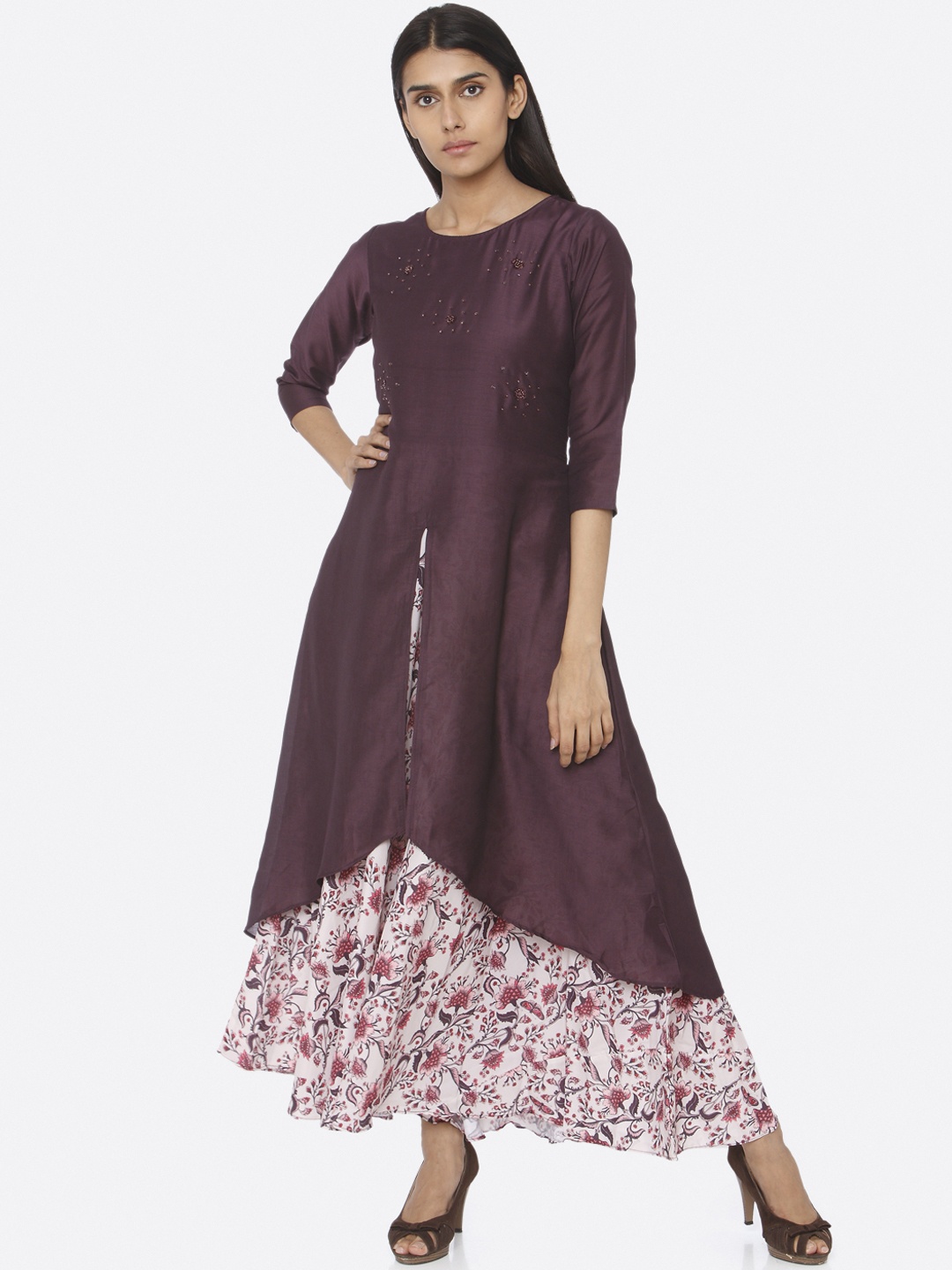 

RAISIN Women Embellished Purple Maxi Silk Dress