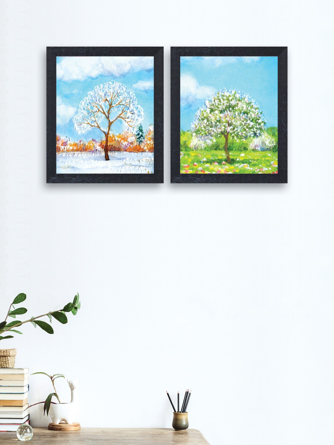 

nest ART Set of 2 Multicoloured Synthetic Wood Trees Wall Art, Multi