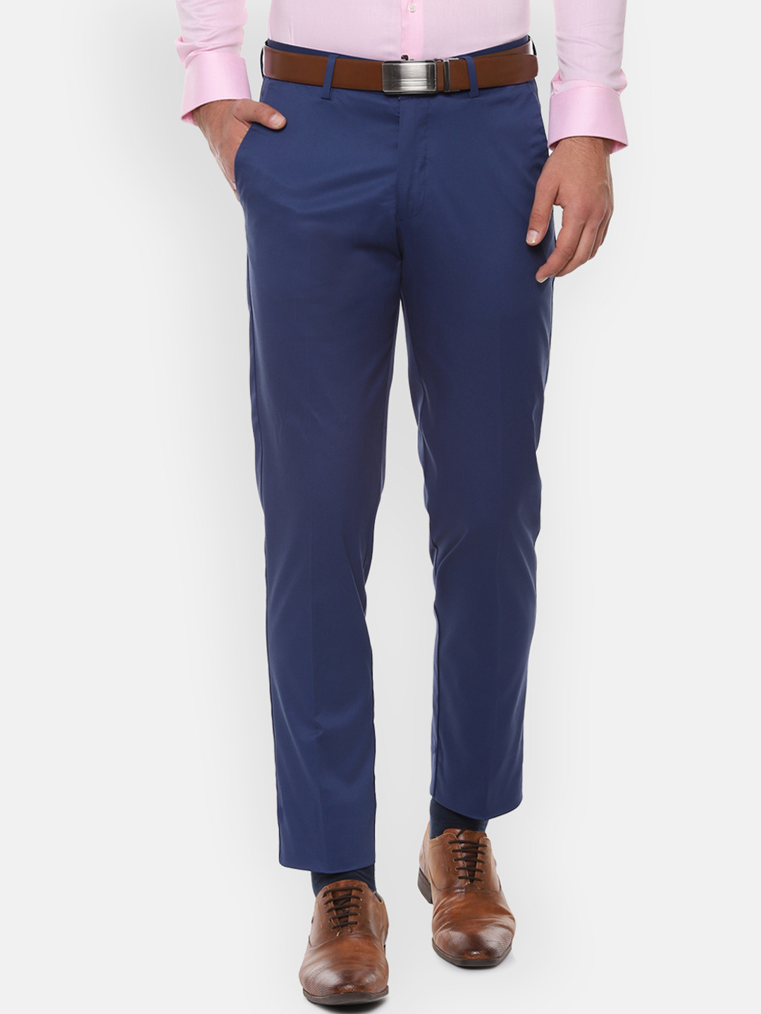 

Louis Philippe Men Navy Blue Slim Fit Solid Formal Trousers
