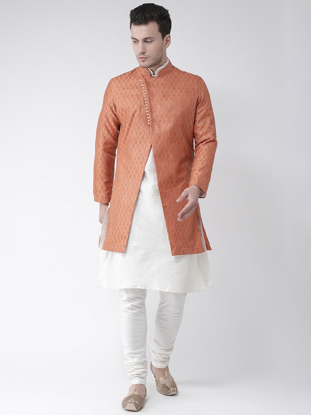 

DEYANN Men Orange & Off White Sherwani With Achkan