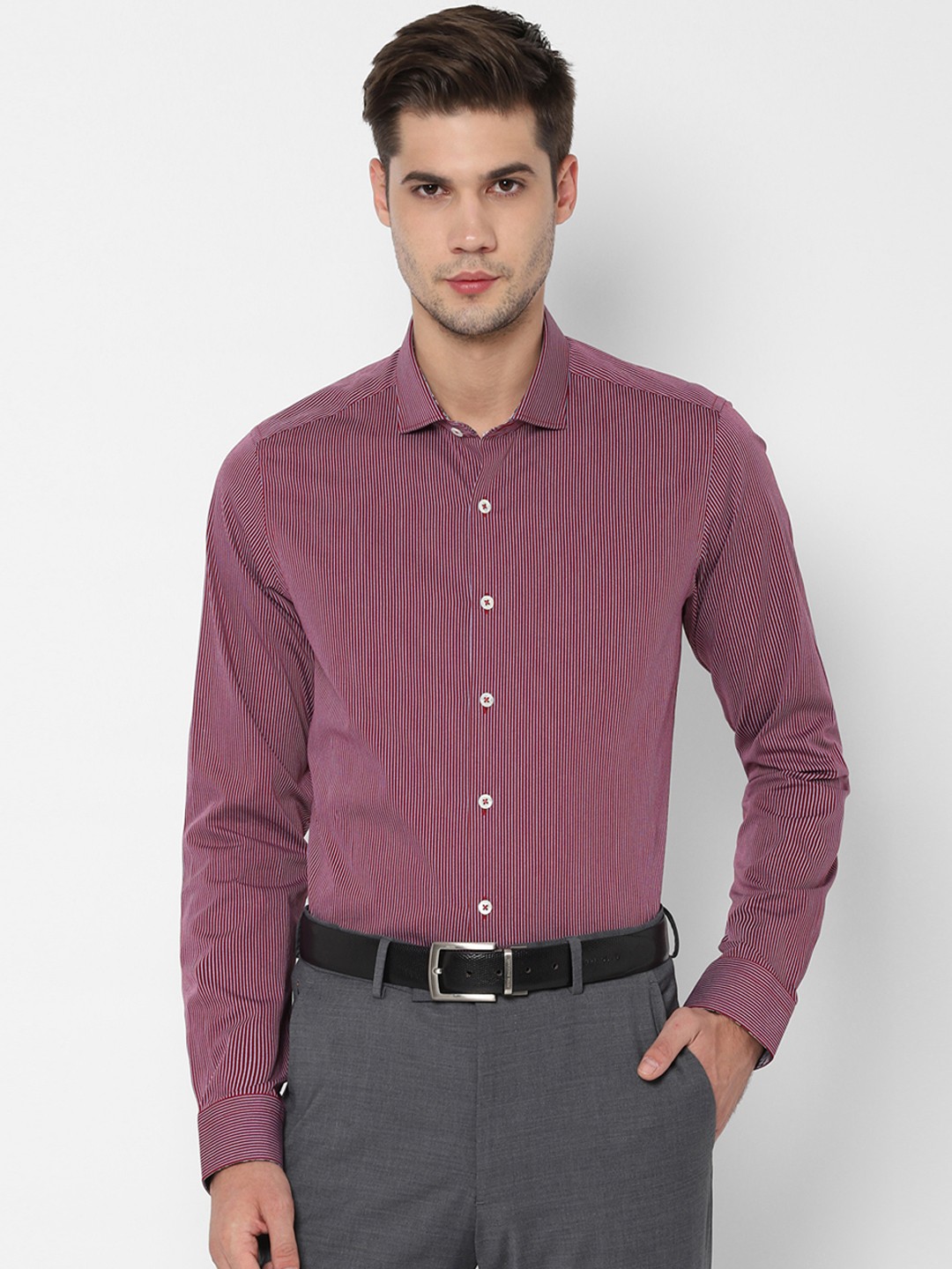 

SIMON CARTER LONDON Men Red & Grey Regular Fit Striped Formal Shirt