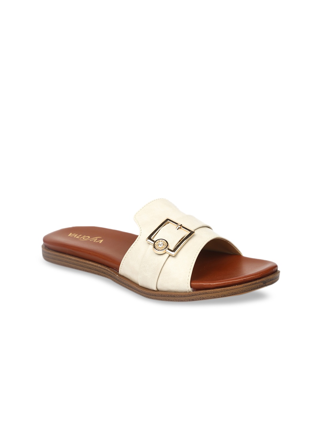 

VALIOSAA Women White Solid Synthetic Patent Open Toe Flats