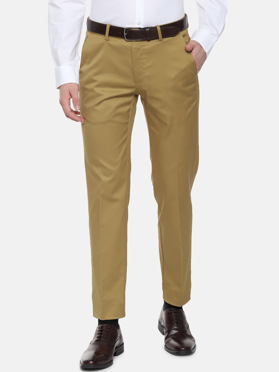 

Louis Philippe Men Khaki Slim Fit Solid Formal Trousers
