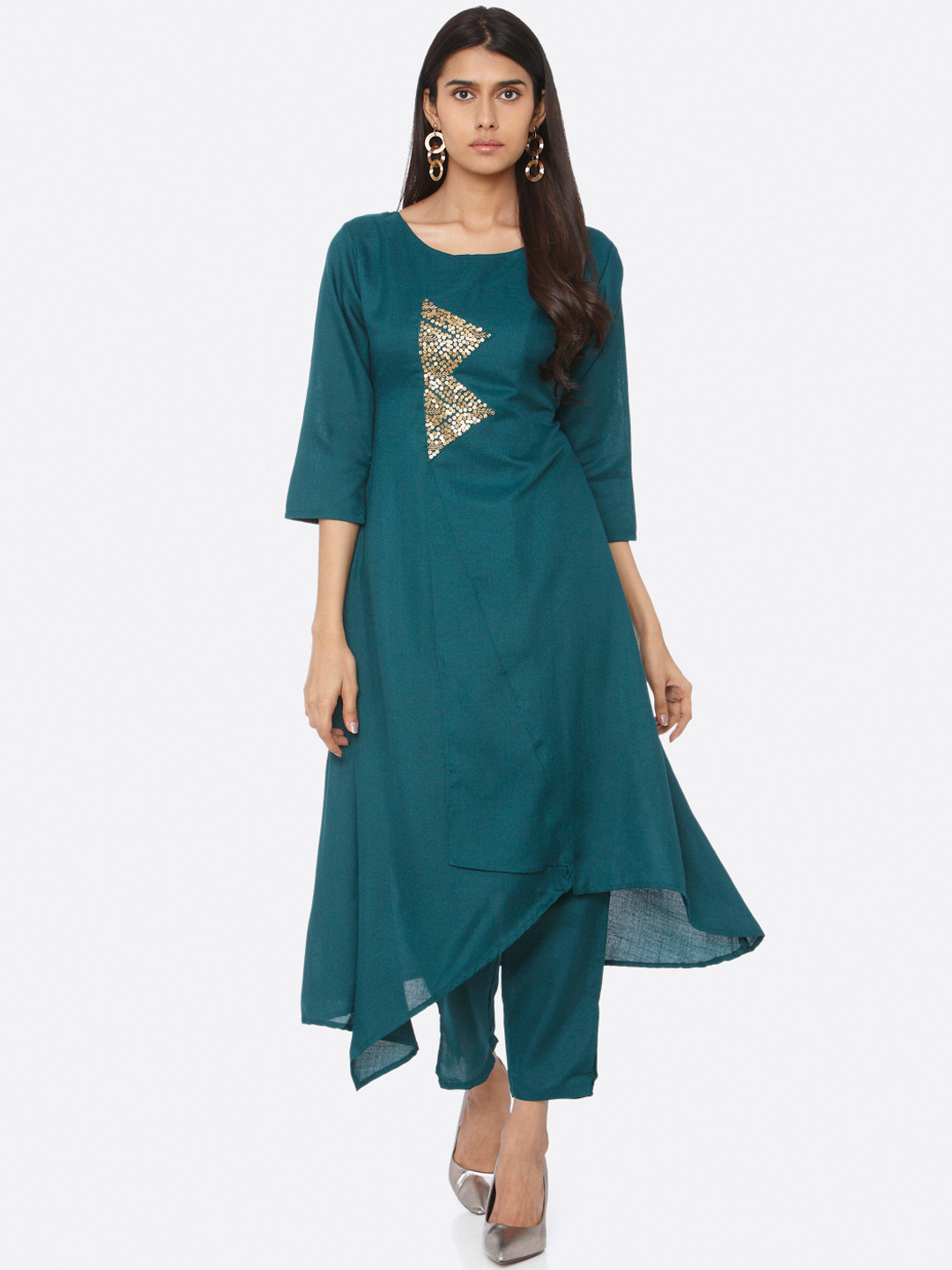 

RAISIN Women Teal Green Solid Kurta with Trousers