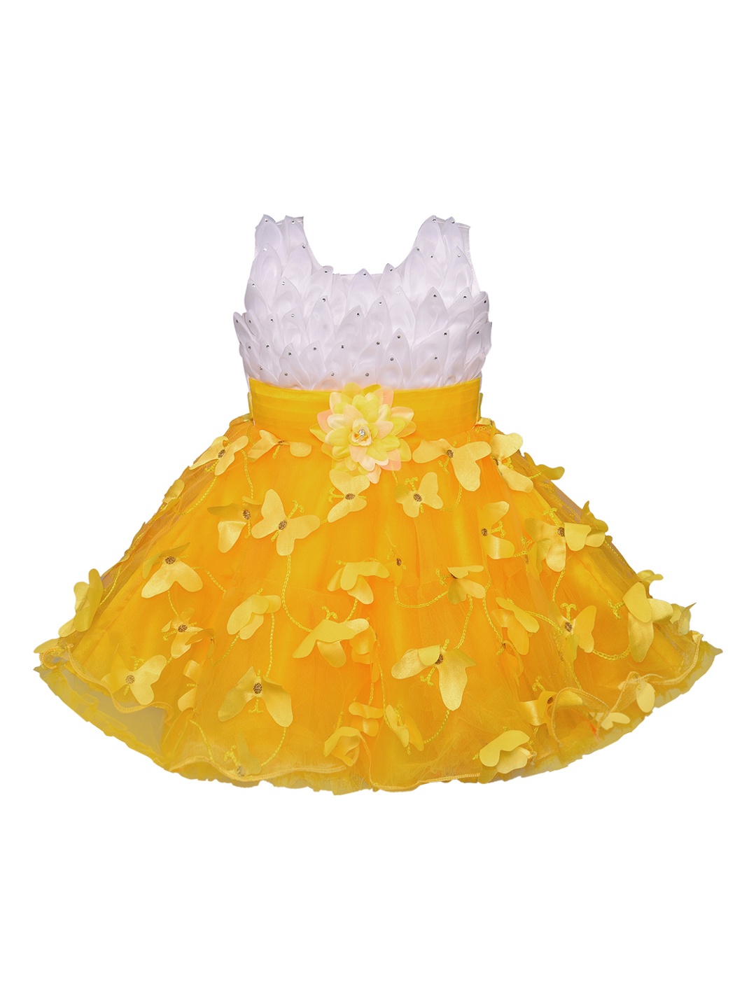 Wish Karo Girls Self Design Yellow Fit and Flare Dress