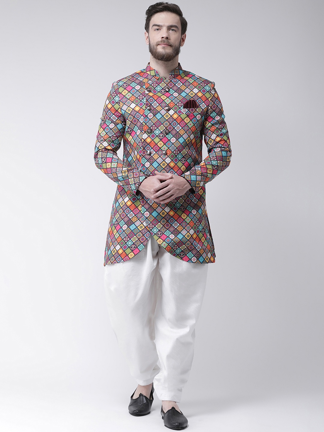 

Hangup Men Multicoloured Printed Sherwani With Dhoti Pants, Multi
