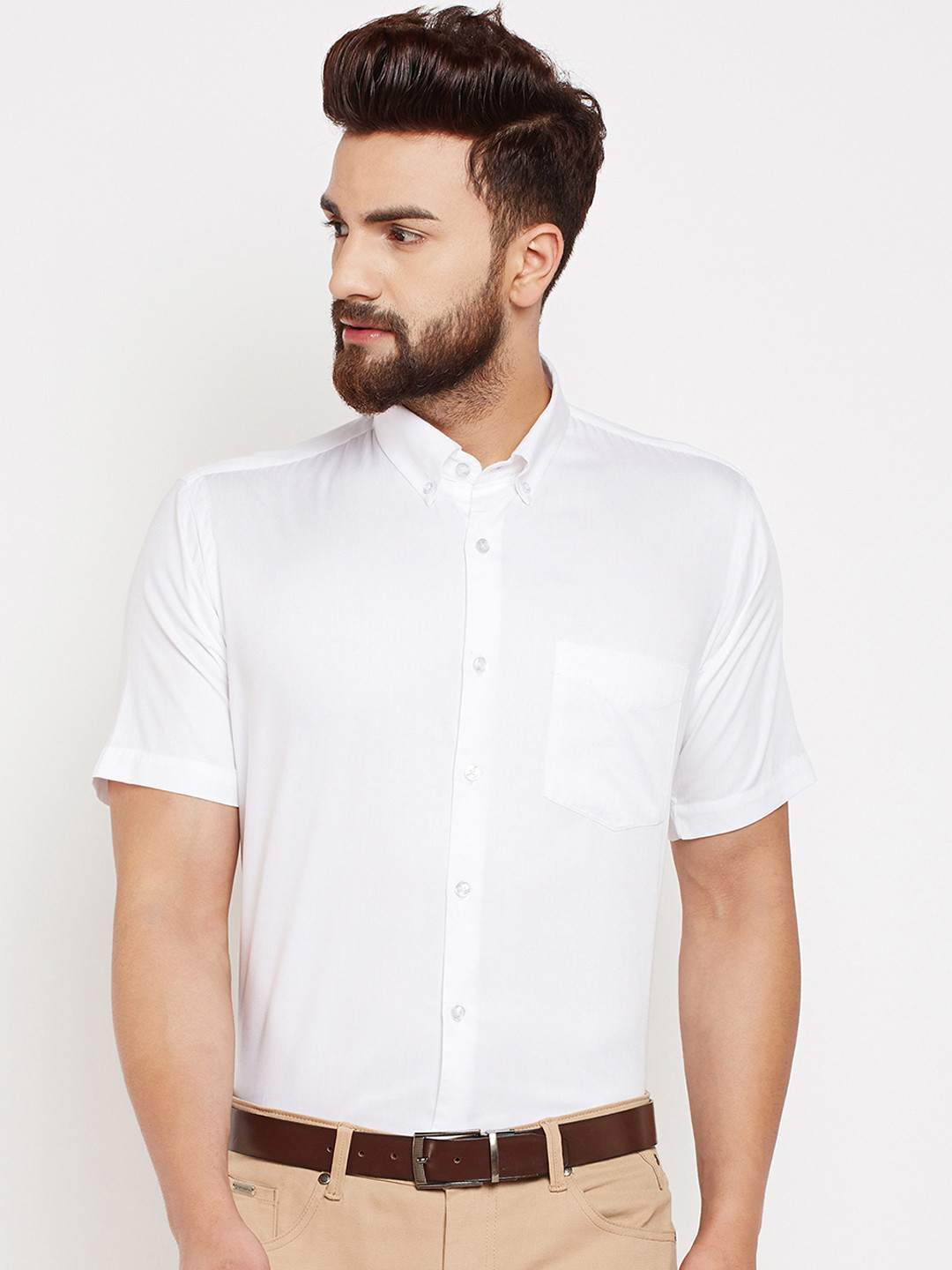 

Hancock Men White Sport Slim Fit Solid Formal Shirt