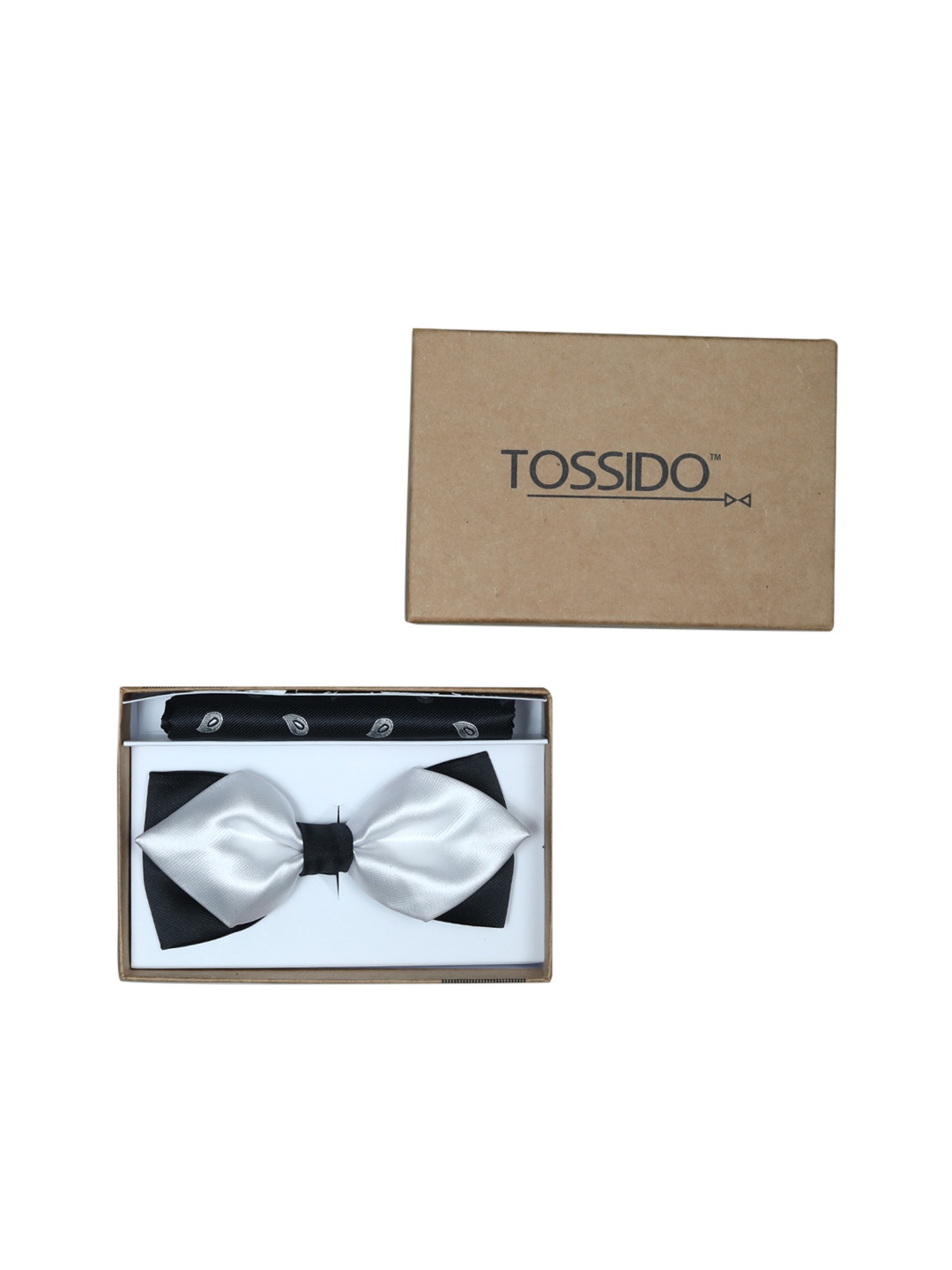 

Tossido White & Black Woven Design Bow Tie With Napkin