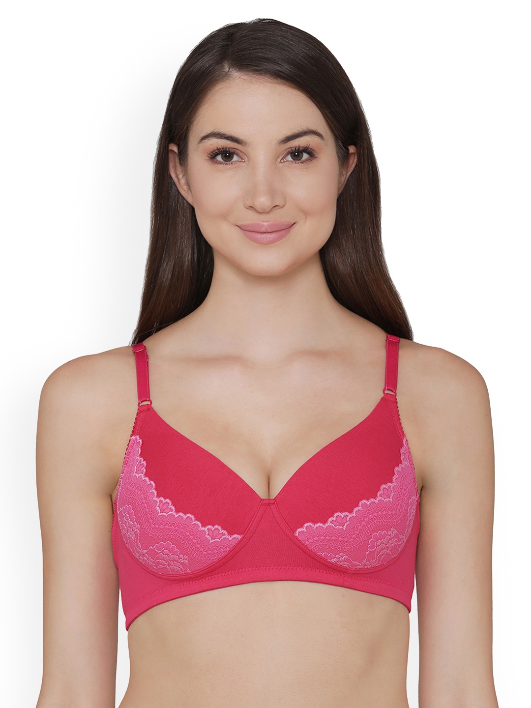 

Clovia Cotton Rich & Lace Padded Non-Wired Bra, Pink