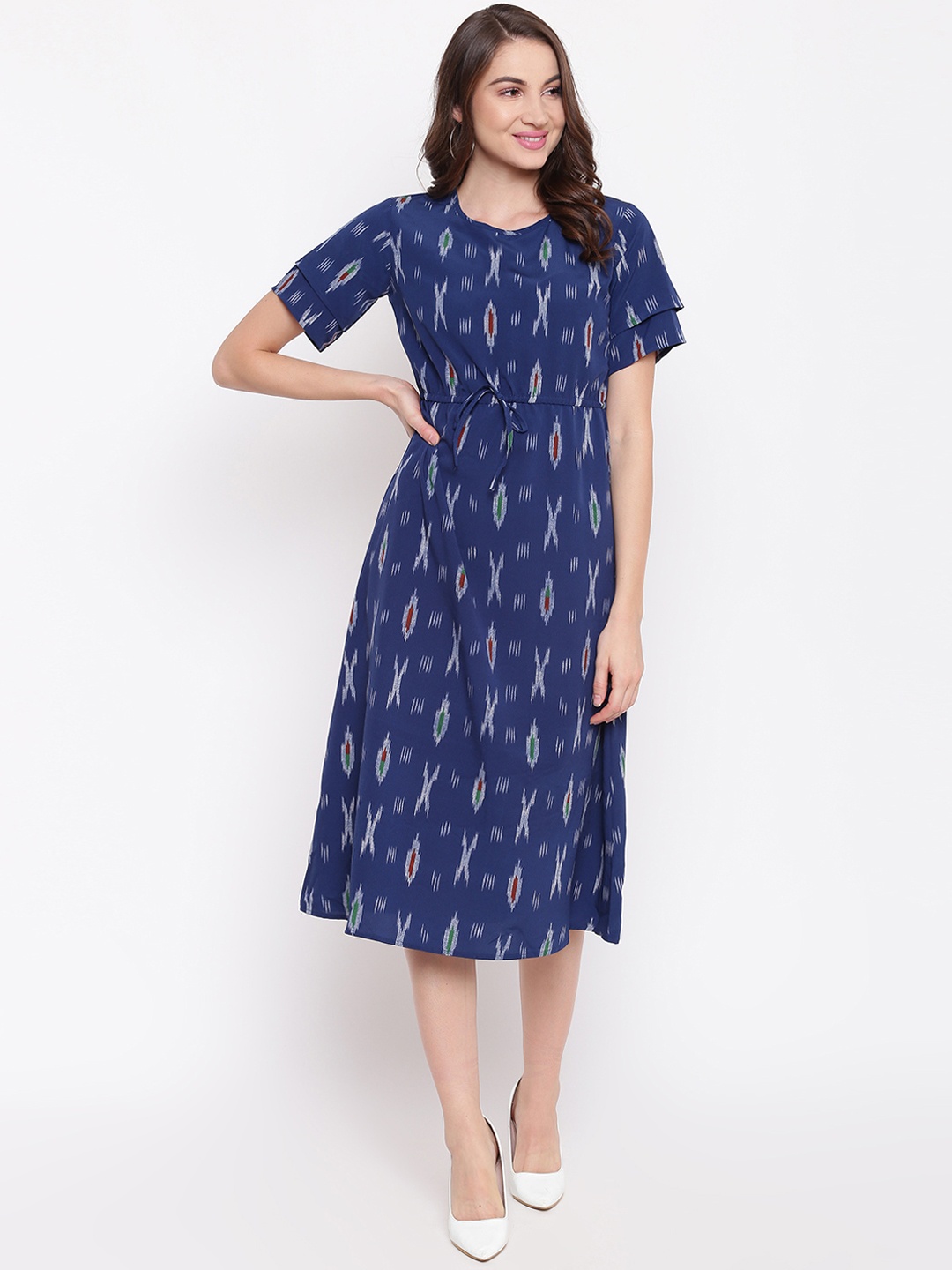 

Mayra Abstract Printed Blue Blouson Dress