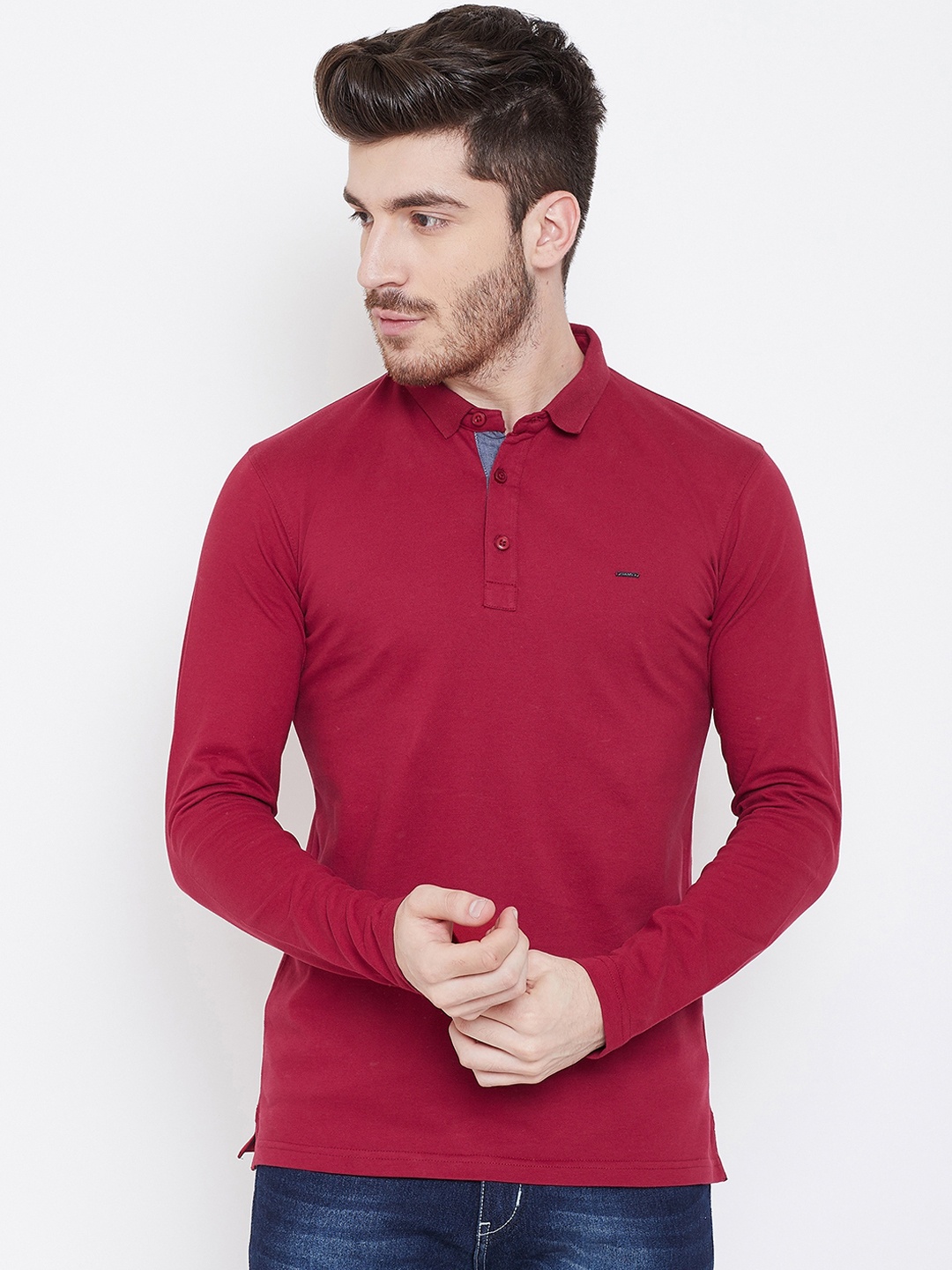

Okane Men Maroon Solid Polo Collar T-shirt