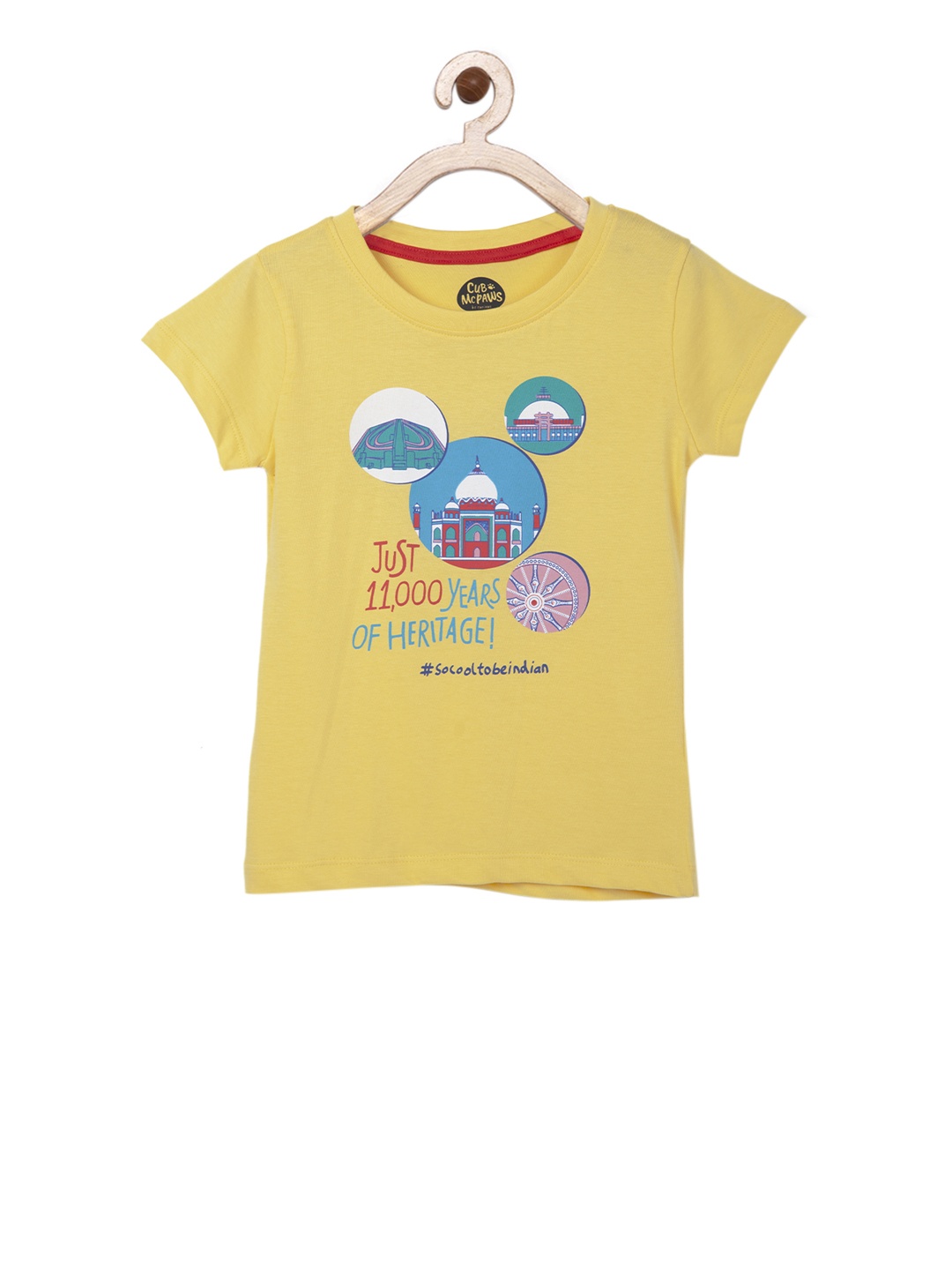 

Cub McPaws Girls Yellow Printed Round Neck T-shirt