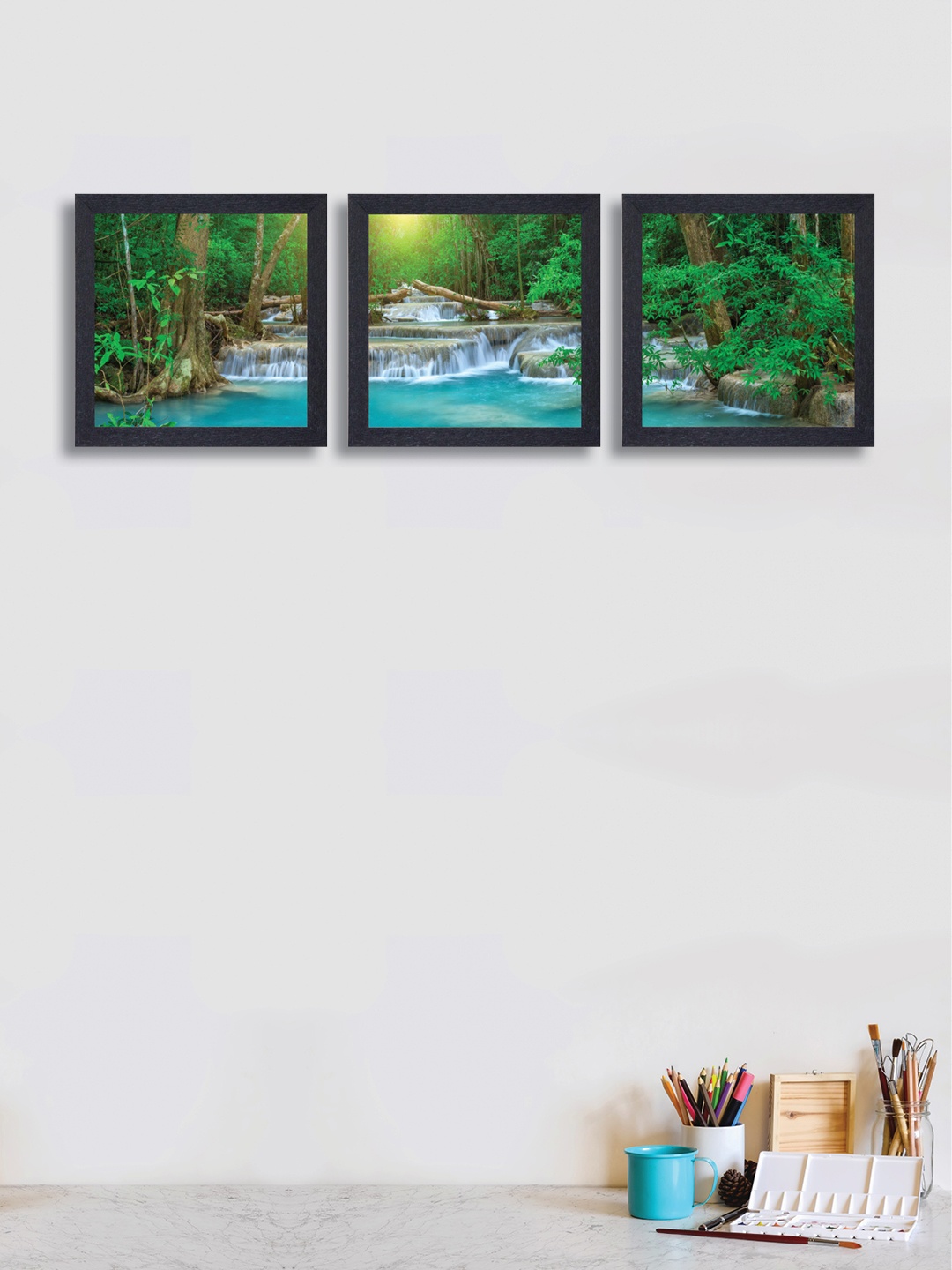 

nest ART Set of 3 Blue & Green Forest Wall Art