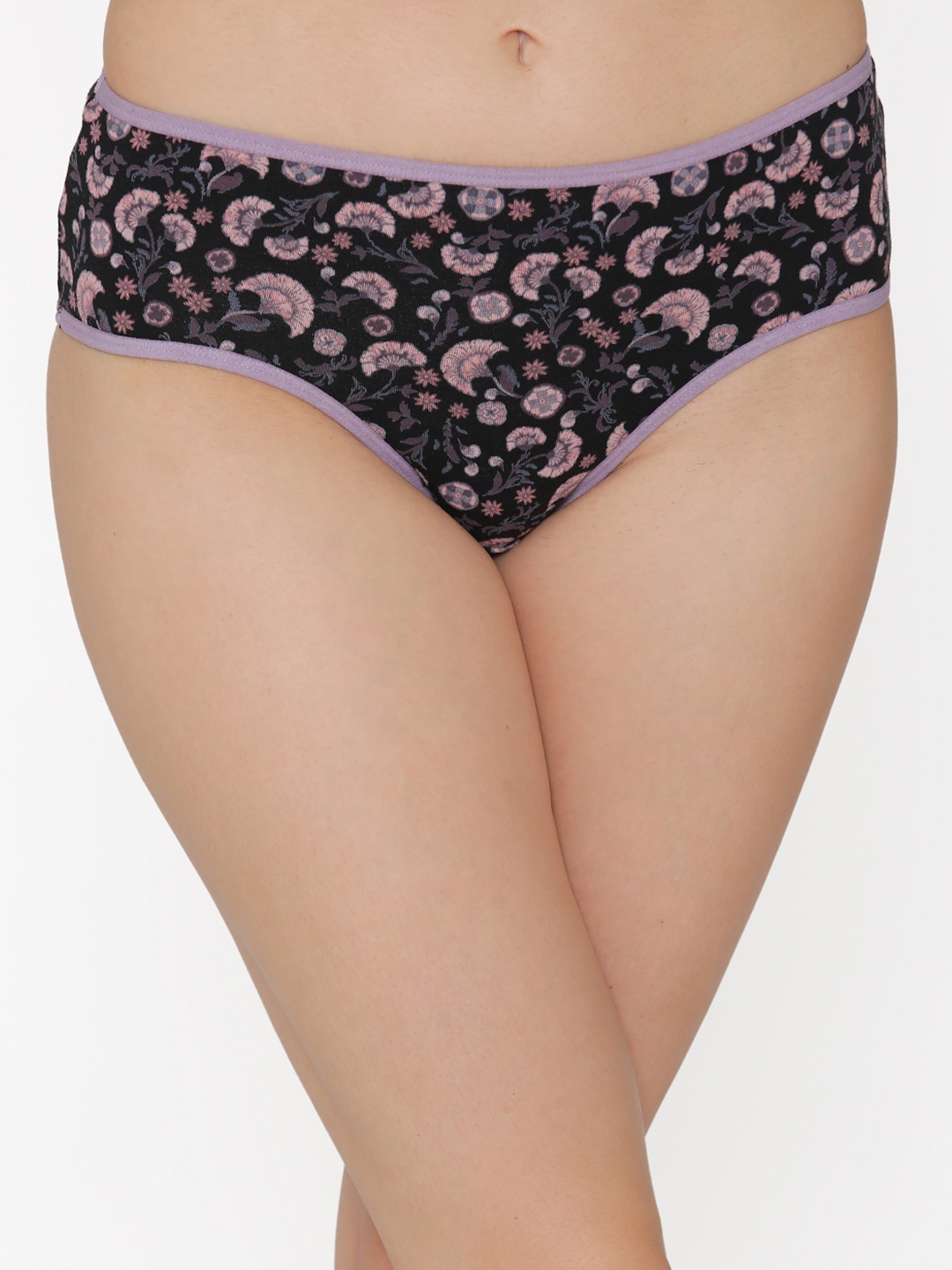 

Clovia Women Black & Purple Printed Mid-Rise Hipster Briefs PN2723P12S