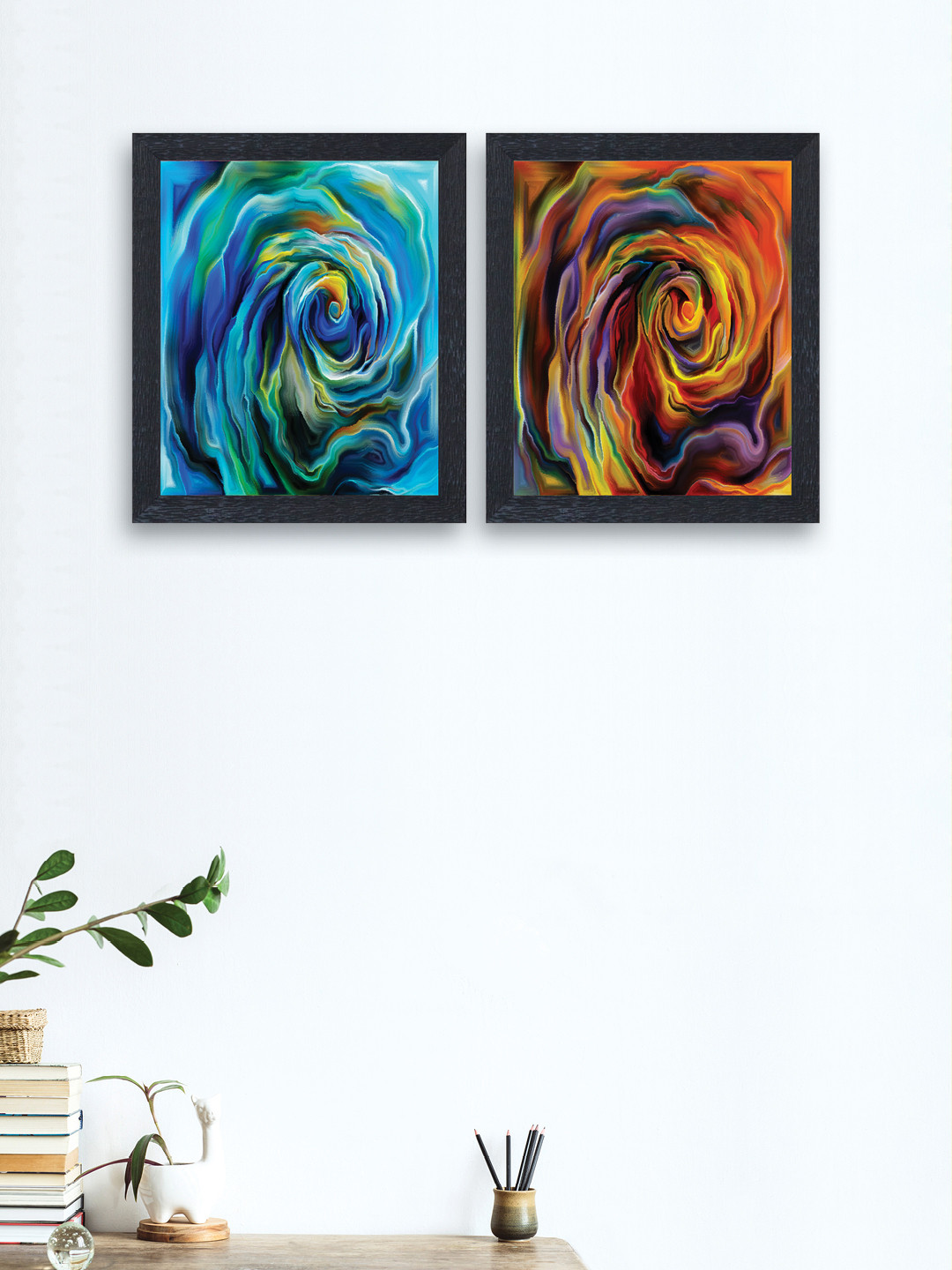 

nest ART Set of 2 Multicoloured Synthetic Wood Abstract Wall Art, Multi