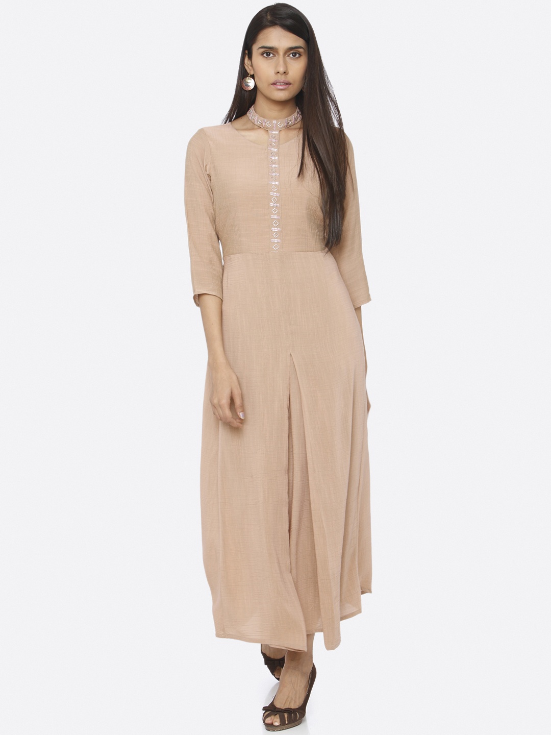

RAISIN Women Solid Peach-Coloured Maxi Dress