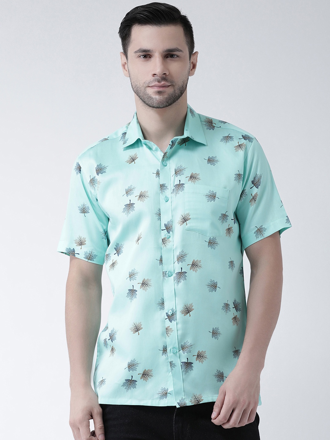 

Zeal Men Sea Green & Black Regular Fit Printed Casual Shirt