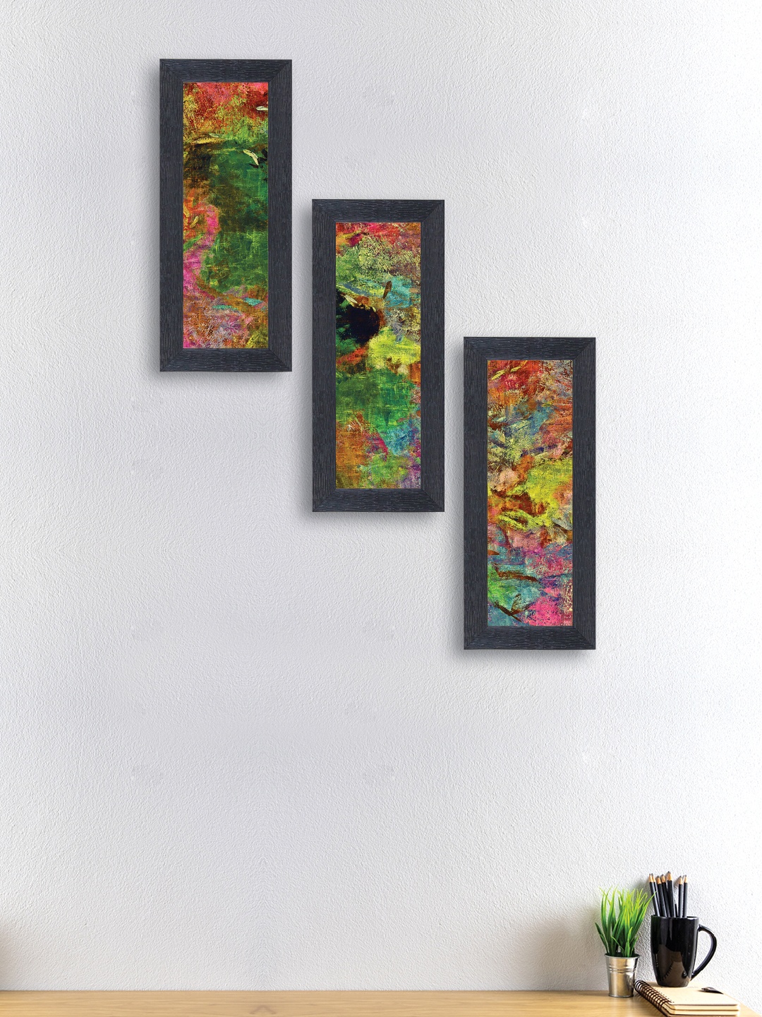 

nest ART Set of 3 Multicoloured Abstract Hand-Painted Wall Arts, Multi