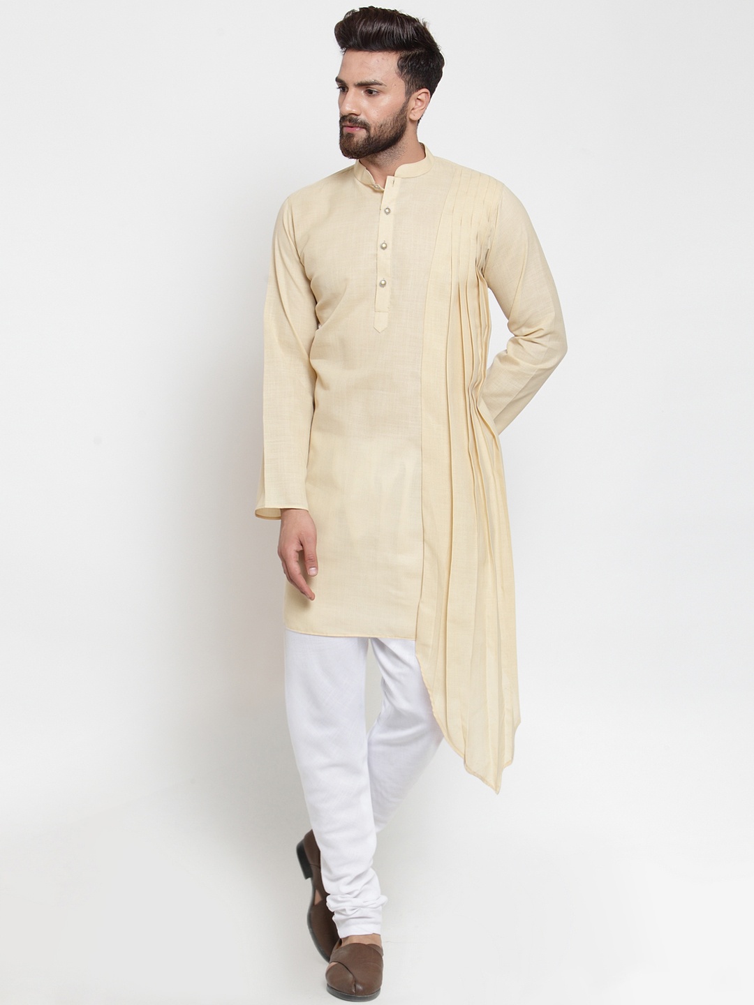 

TREEMODA Men Beige Solid Linen Straight Kurta