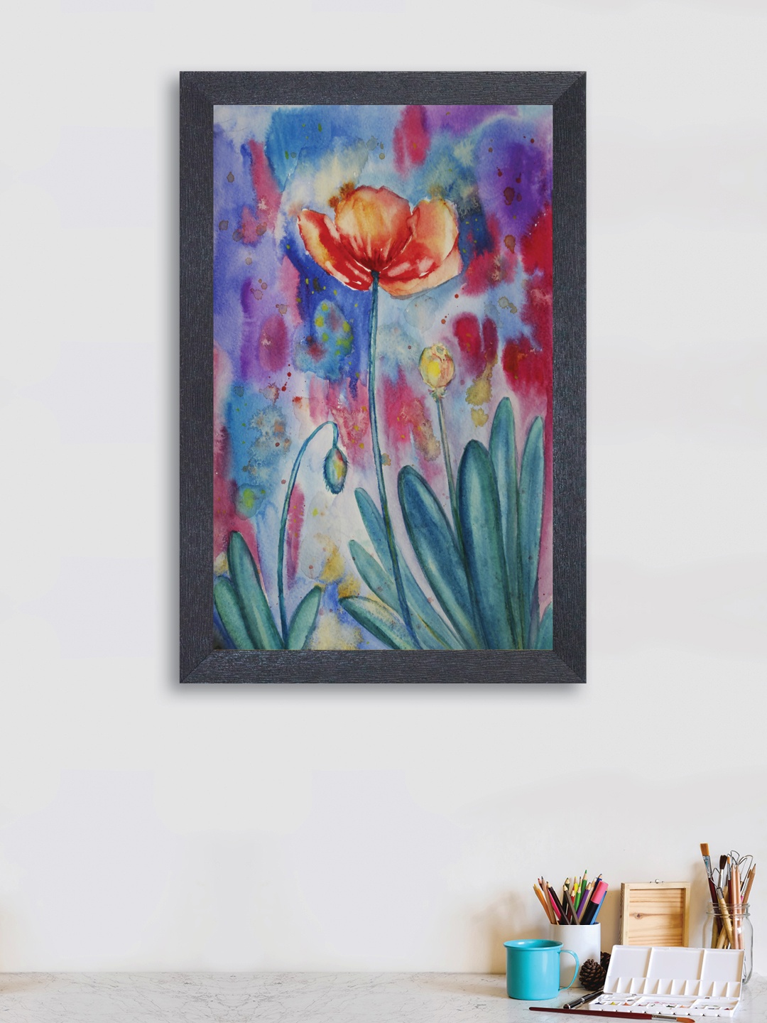 

nest ART Multicoloured Synthetic Wood Flower Hand-Painted Wall Art, Multi