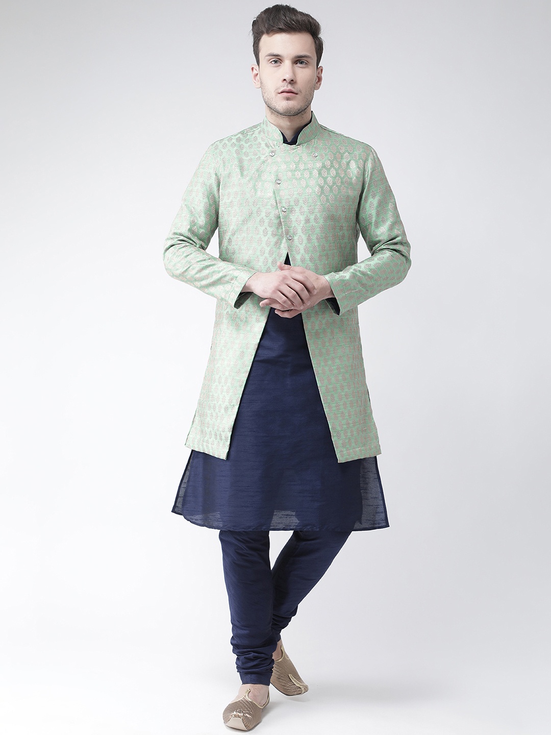 

DEYANN Men Green & Navy Blue Sherwani With Achkan