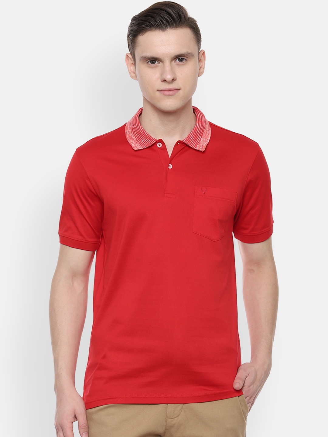 

Allen Solly Men Red Solid Polo Collar Pure Cotton T-shirt