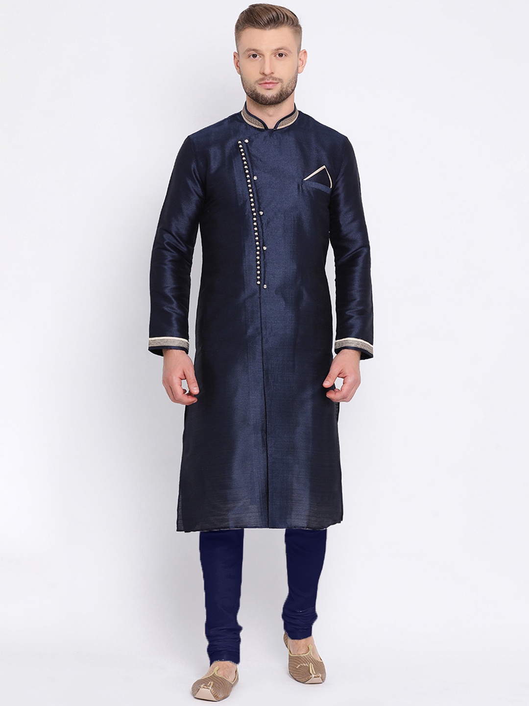 

Sanwara Men Navy Blue Solid Straight Kurta