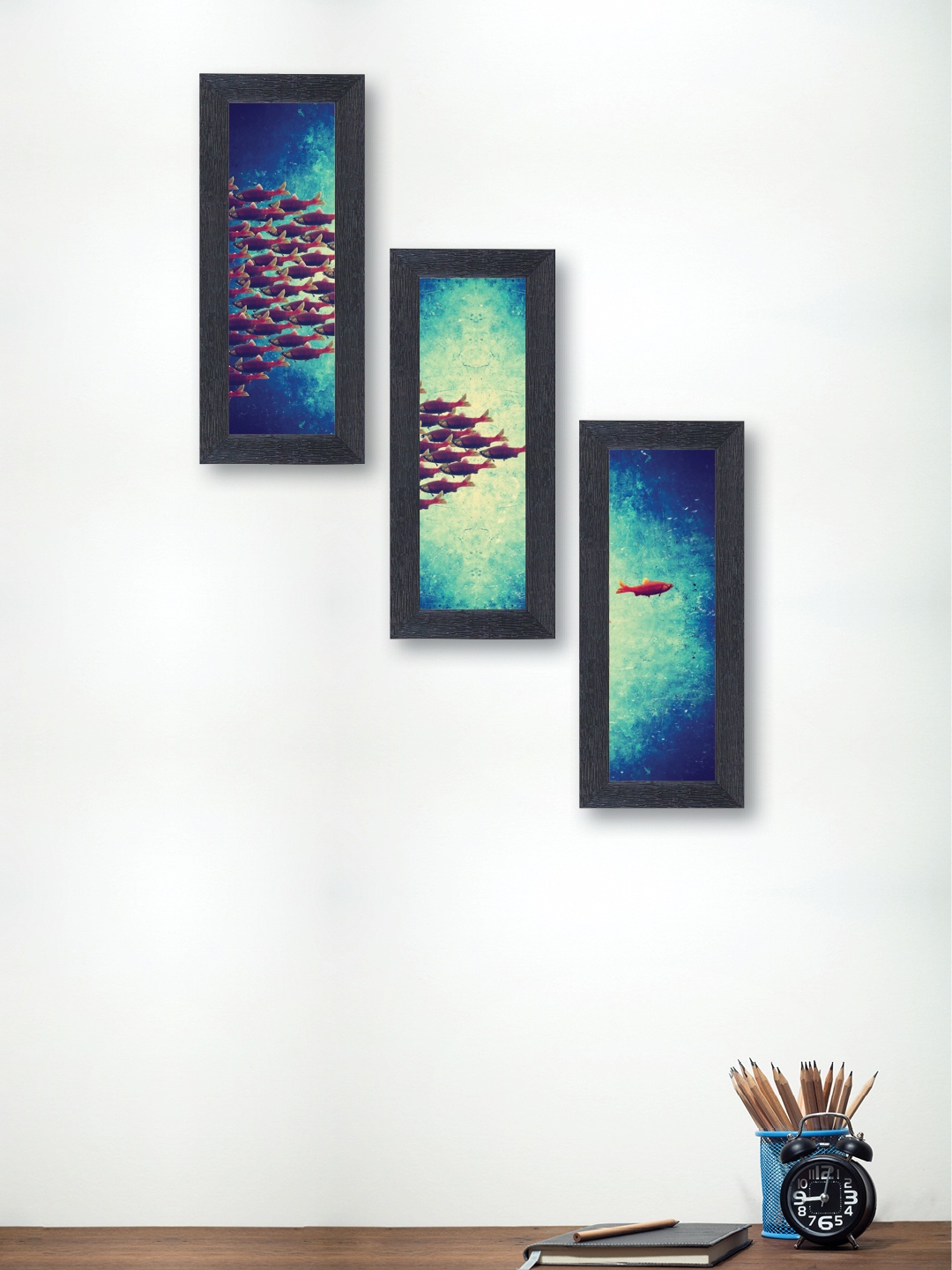 

nest ART Set of 3 Multicoloured Fish Hand-Painted Wall Arts, Multi