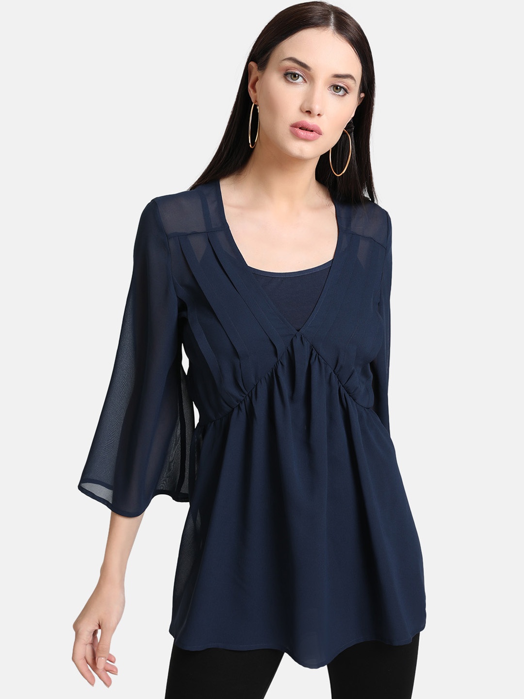 

Kazo Women Navy Blue Solid Tunic