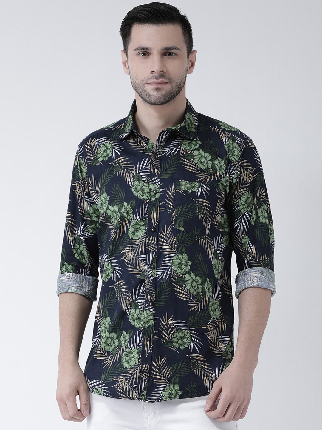 

Zeal Men Navy Blue & Green Regular Fit Printed Casual Shirt