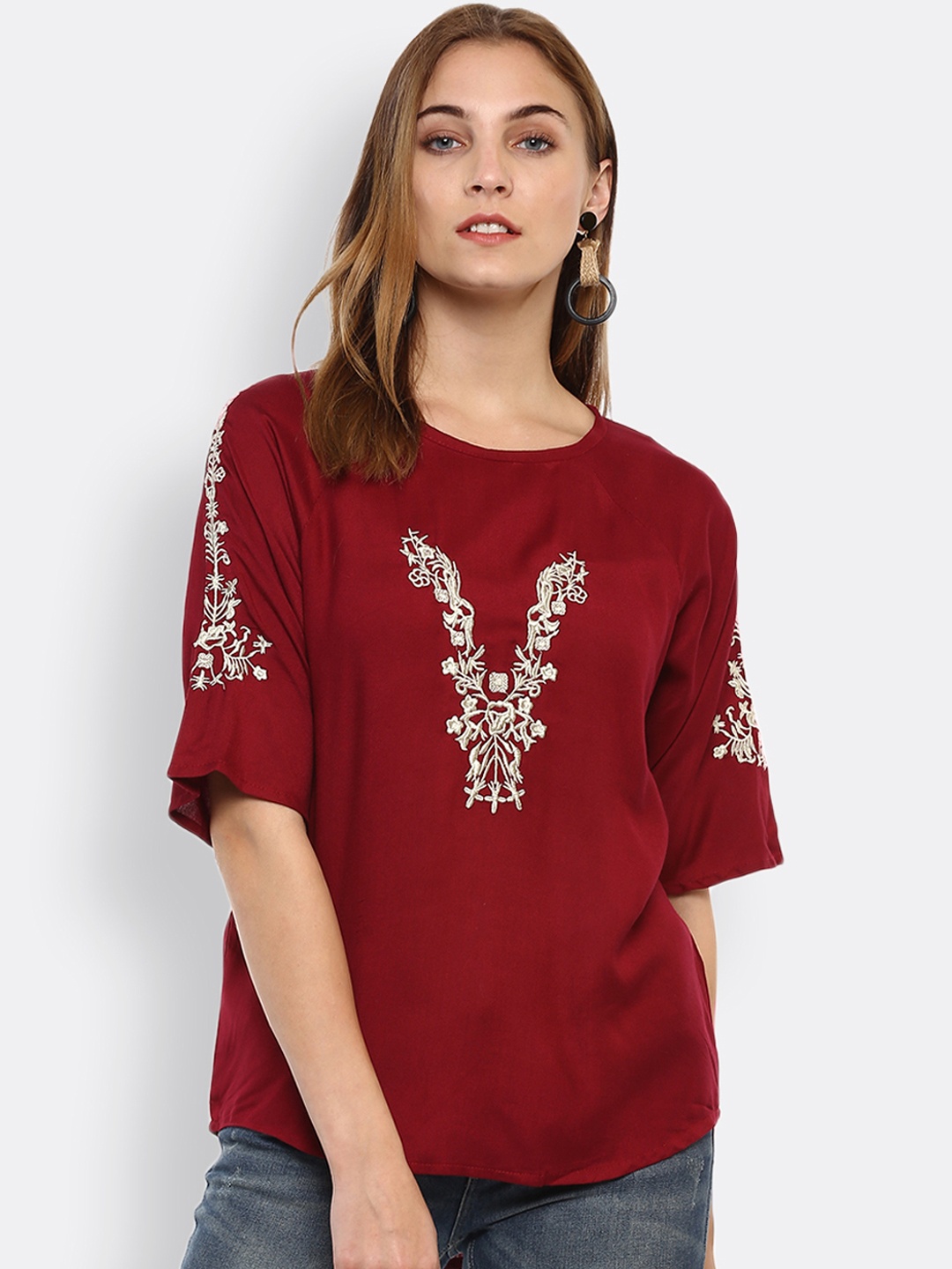 

Mayra Women Maroon Solid A-Line Top
