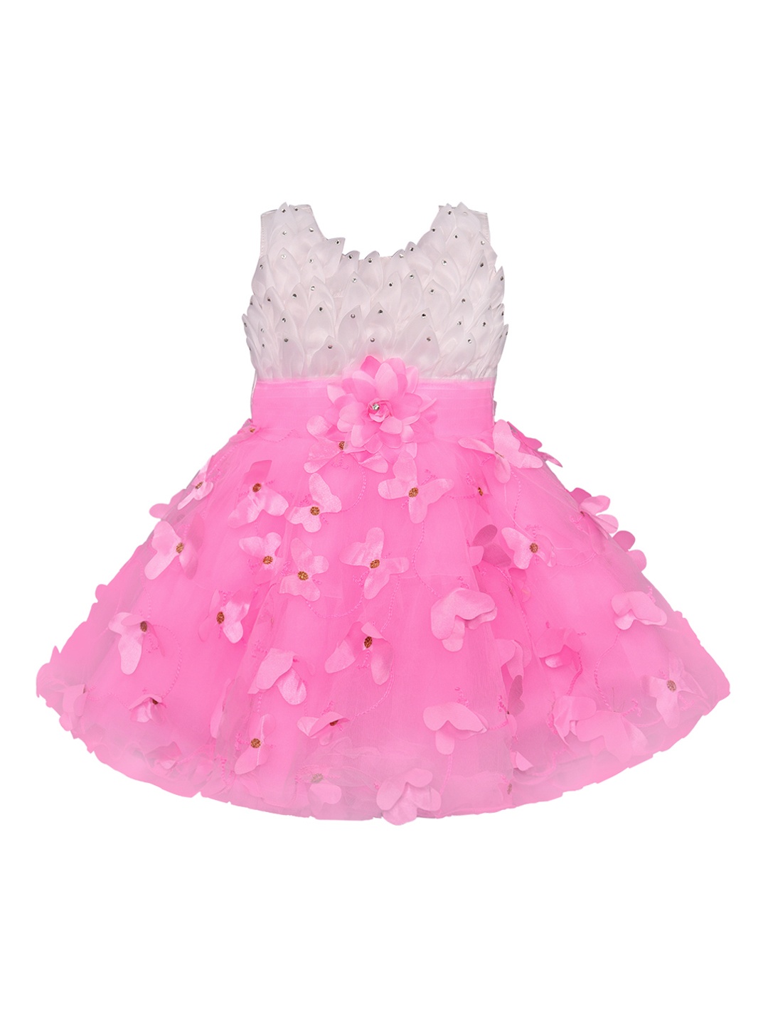 

Wish Karo Girls Pink & White Colourblocked Fit and Flare Dress