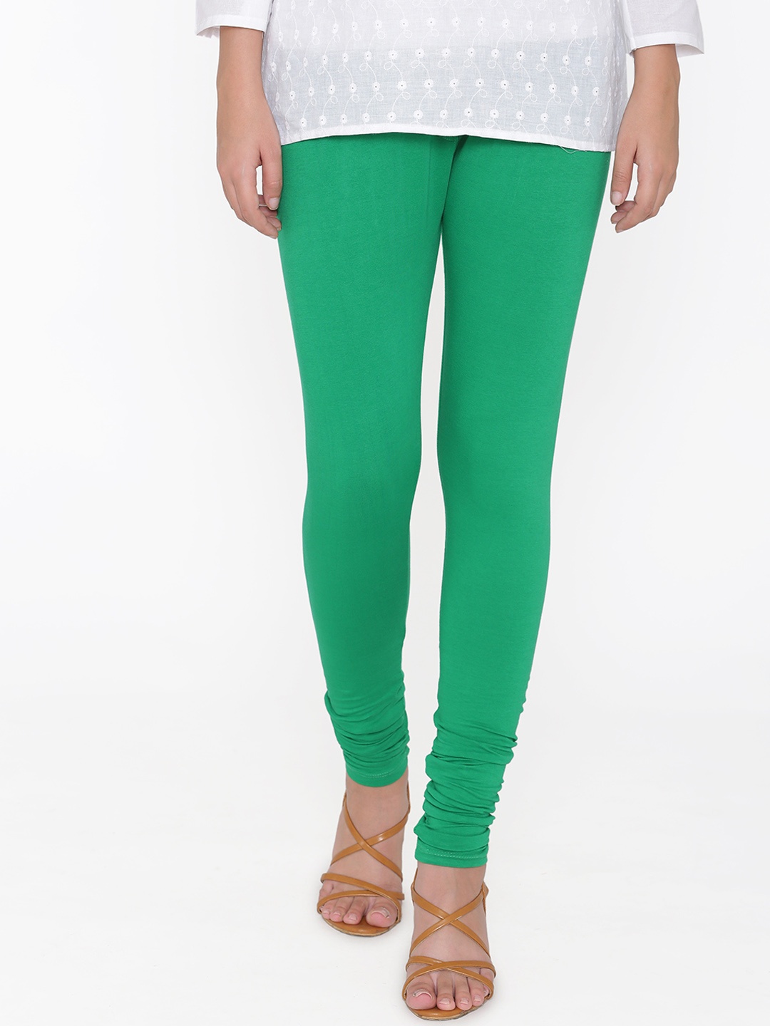 

N-Gal Women Green Solid Slim Fit Churidar Length Leggings