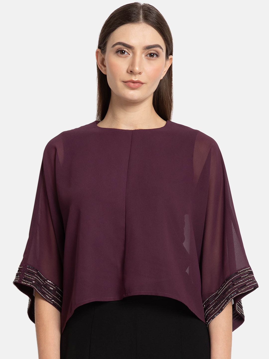 

Kazo Women Mauve Solid A-Line Top
