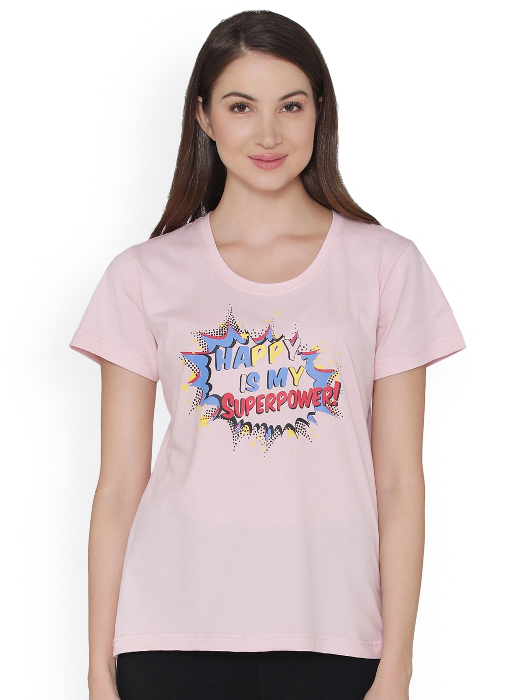 

Clovia Women Pink & Blue Printed Lounge T-shirt
